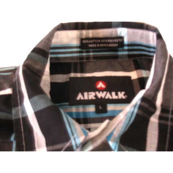 AIRWALK Western Short Sleeve Blue plaid, with Buttons Shirt Men's Size Large - Picture 11 of 11